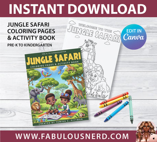 Jungle Safari Coloring Pages Acitivity Book (Pre-K to Kindergarten)