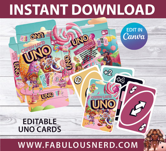 Editable Candy Land UNO Cards, Custom UNO Cards (Edit in Canva)