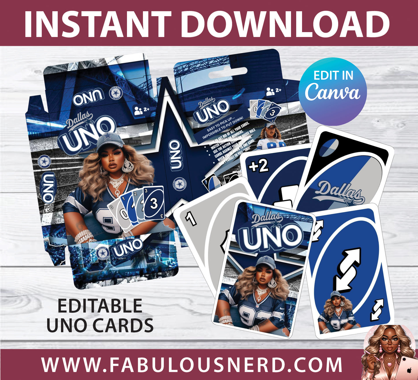 Editable Dallas Cowgirls UNO Cards, Custom UNO Cards (Edit in Canva)