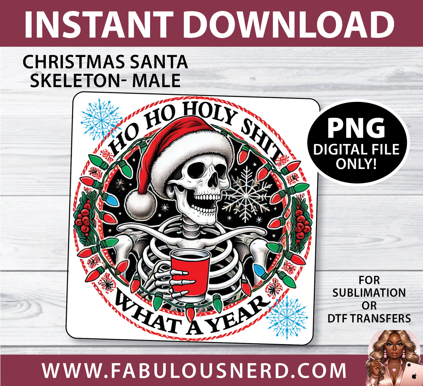 Christmas Santa Skeleton Design - Male (PNG Only)