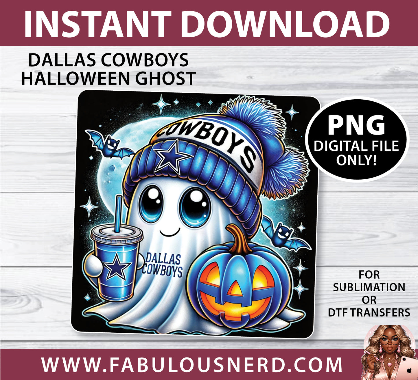 Dallas Cowboys Halloween Ghost Design (PNG Only)