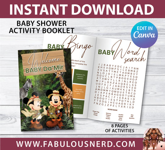 MIckey Safari Baby Shower Activitly Booklet/Game Booklet - Digital File Only