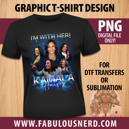 Kamala Harris Graphic T-Shirt Design, Bootleg Hip Hop Shirt Design-Blue (PNG Digital File Only)