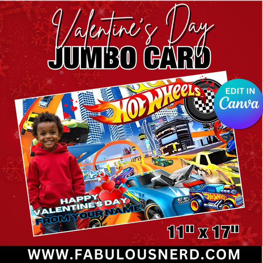 Race Car Valentine's Day Jumbo Card Template, Treat Card Template, Canva Template - Digital File Only