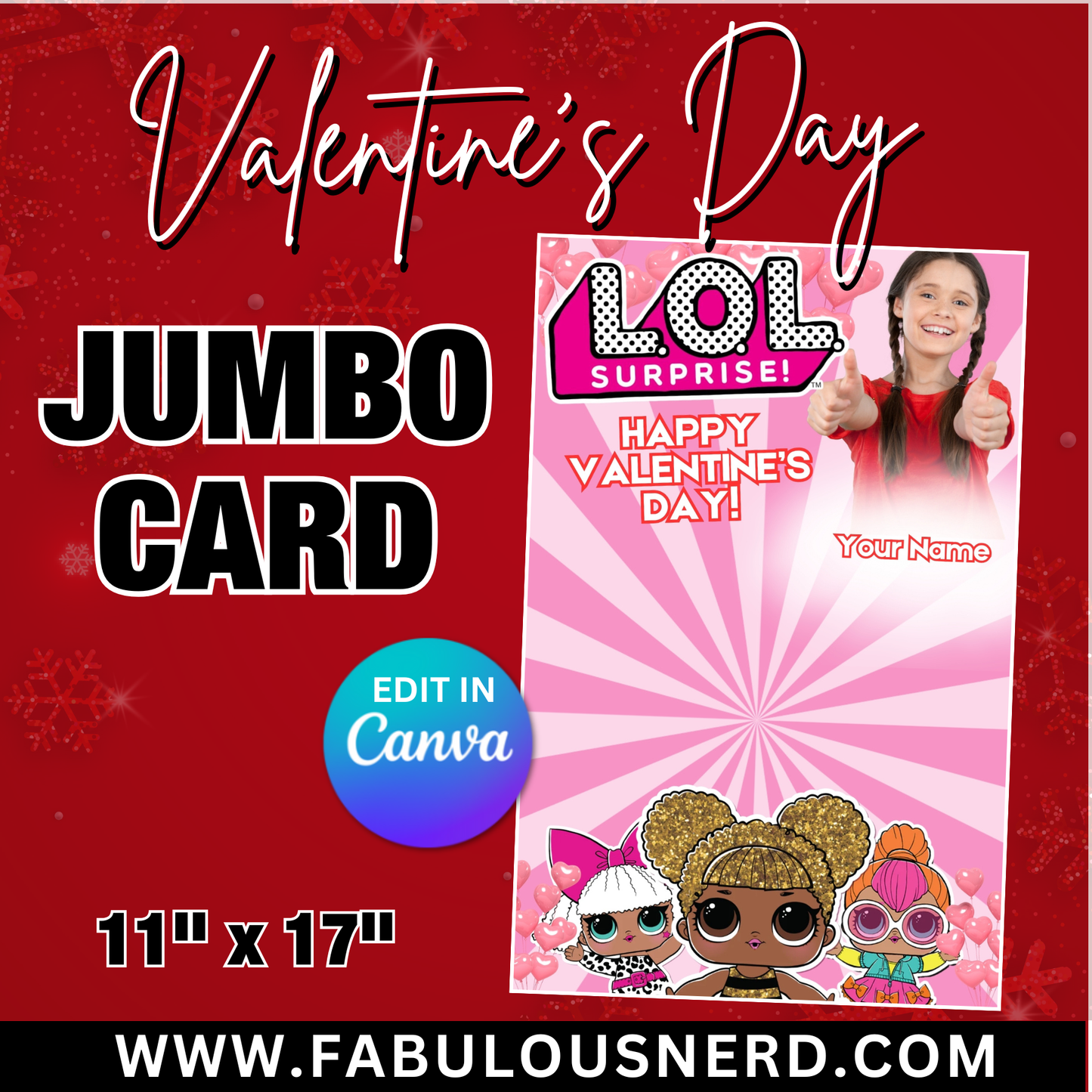 LOL Dolls Valentine's Day Jumbo Card Template, Treat Card Template, Canva Template - Digital File Only (Copy) (Copy)