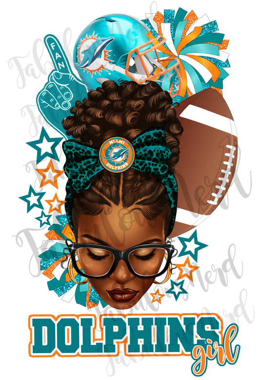 American Football Messy Bun Girl (Teal & Orange)