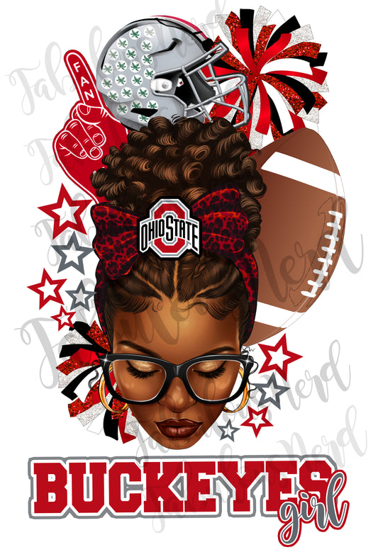 College Football Messy Bun Girl (Scarlet & Gray)