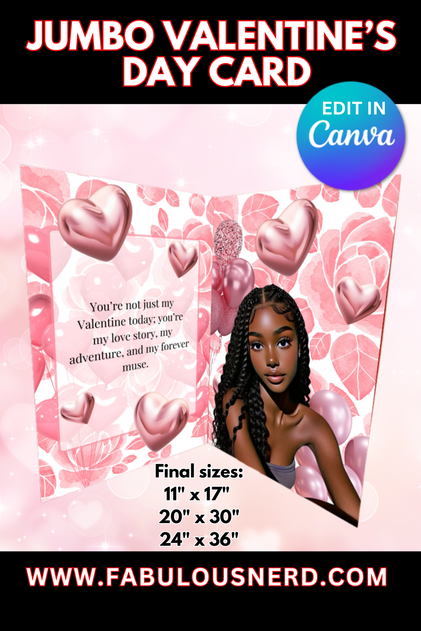 "Pretty in Pink" Jumbo Valentine's Day Card - Digital File Only