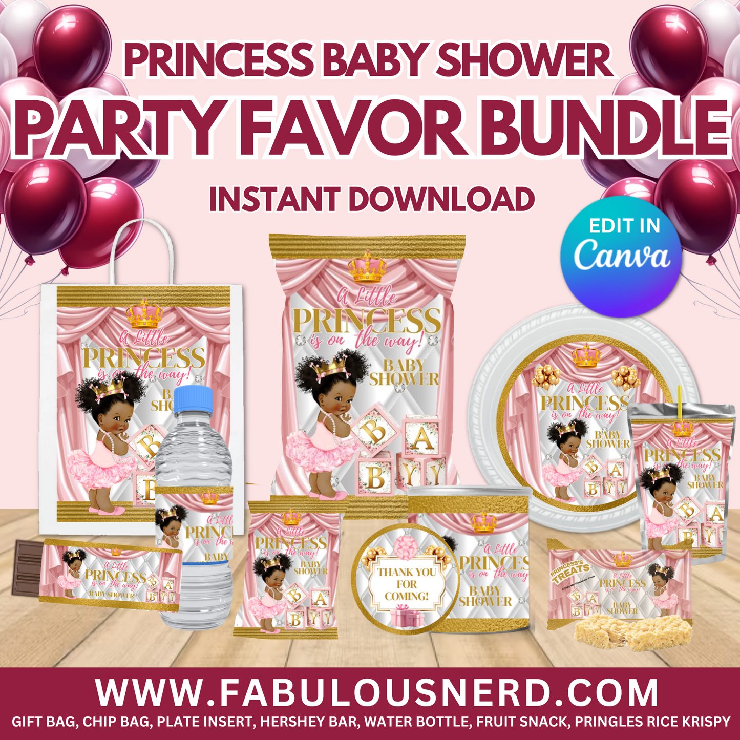 Princess Baby Shower Party Favor Bundle, Printable Party Bundle, Custom Party Bundle, Party Decor, Party Favors, Custom Decor