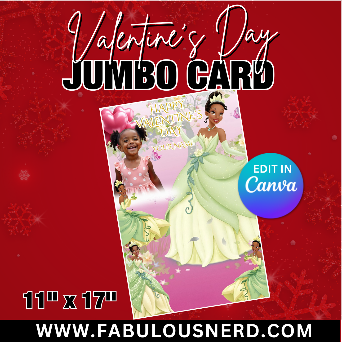 Princess Valentine's Day Jumbo Card Template, Treat Card Template, Canva Template - Digital File Only