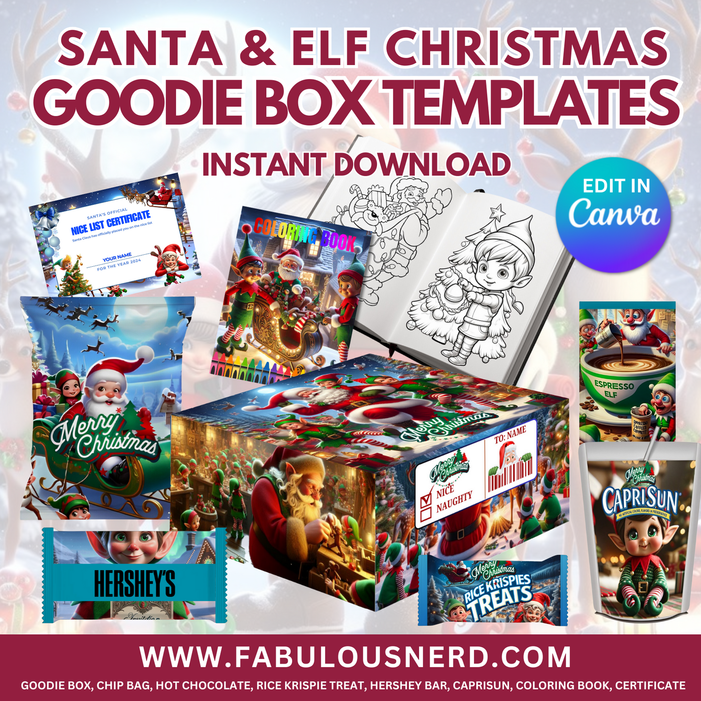 Santa & Elf Christmas Goodie Box Labels - Digital Files Only