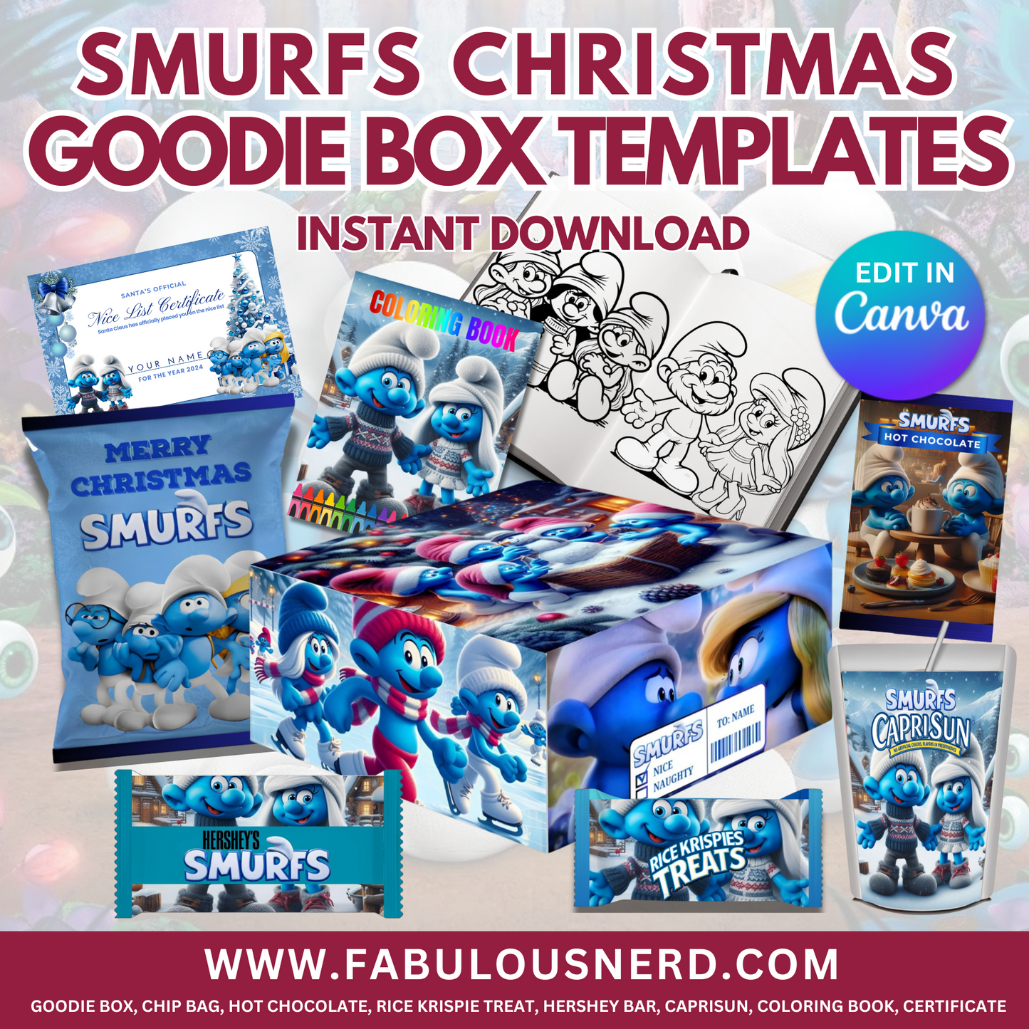 Smurfs Christmas Goodie Box Labels - Digital Files Only