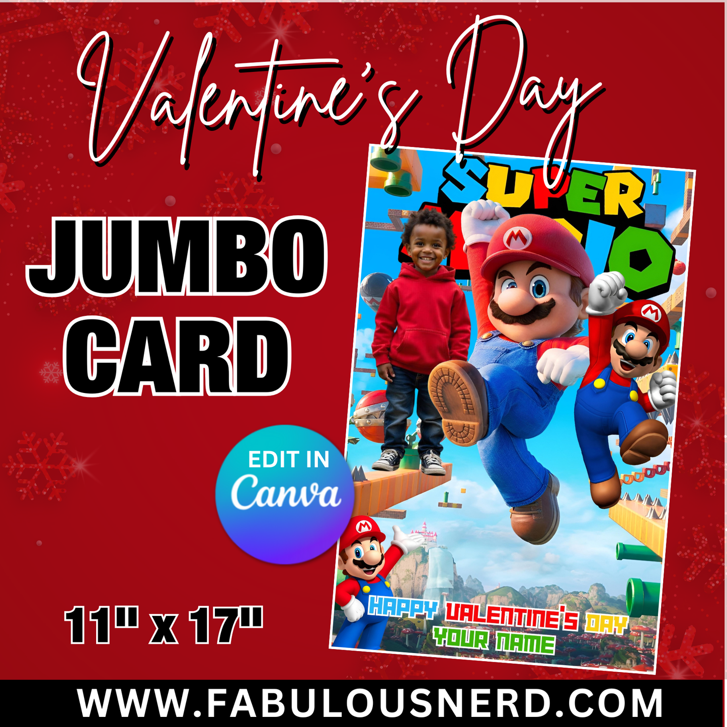 Mario Valentine's Day Jumbo Card Template, Treat Card Template, Canva Template - Digital File Only