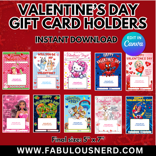 Valentine's Day Gift Card Holders - Digital File Only