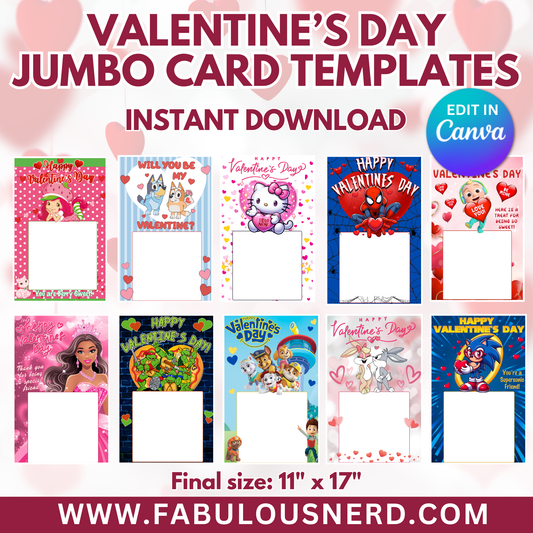 Valentine's Day Jumbo Cards Template Bundles - Digital File Only