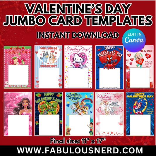 Valentine's Day Jumbo Cards Template Bundles - Digital File Only