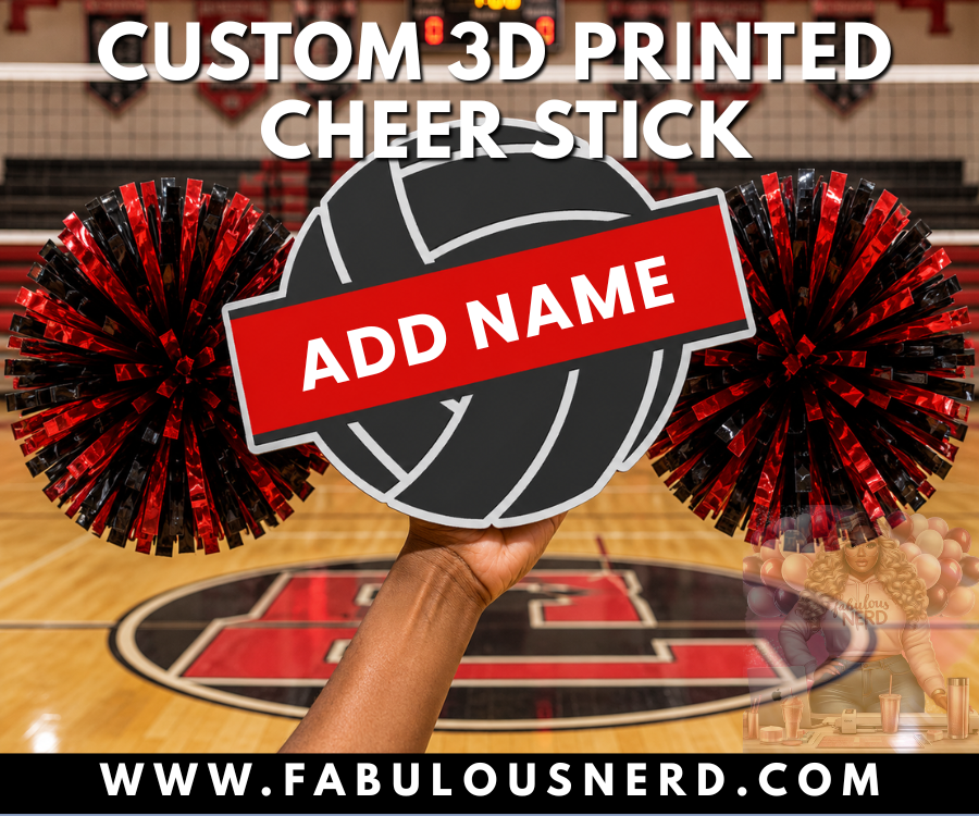 Custom 3D Volleyball Cheer Stick with Pom Poms