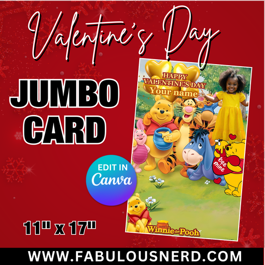 Winnie The Pooh Valentine's Day Jumbo Card Template, Treat Card Template, Canva Template - Digital File Only