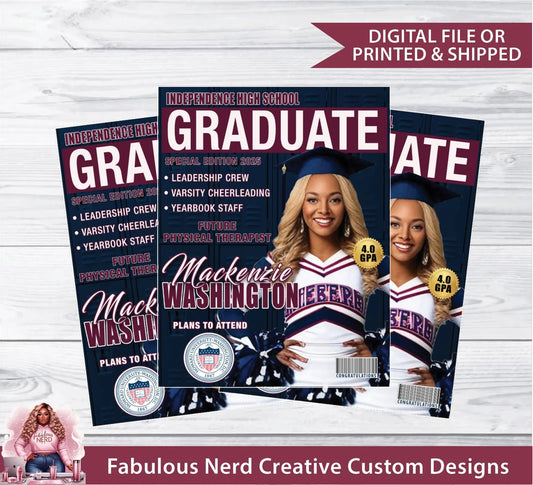 Graduation Senior Magazine Cover-Customizable Announcement-Locker Background