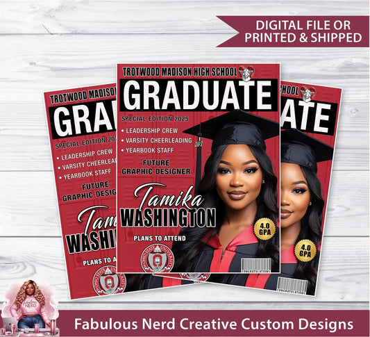 Graduation Senior Magazine Cover-Customizable Announcement-Locker Background