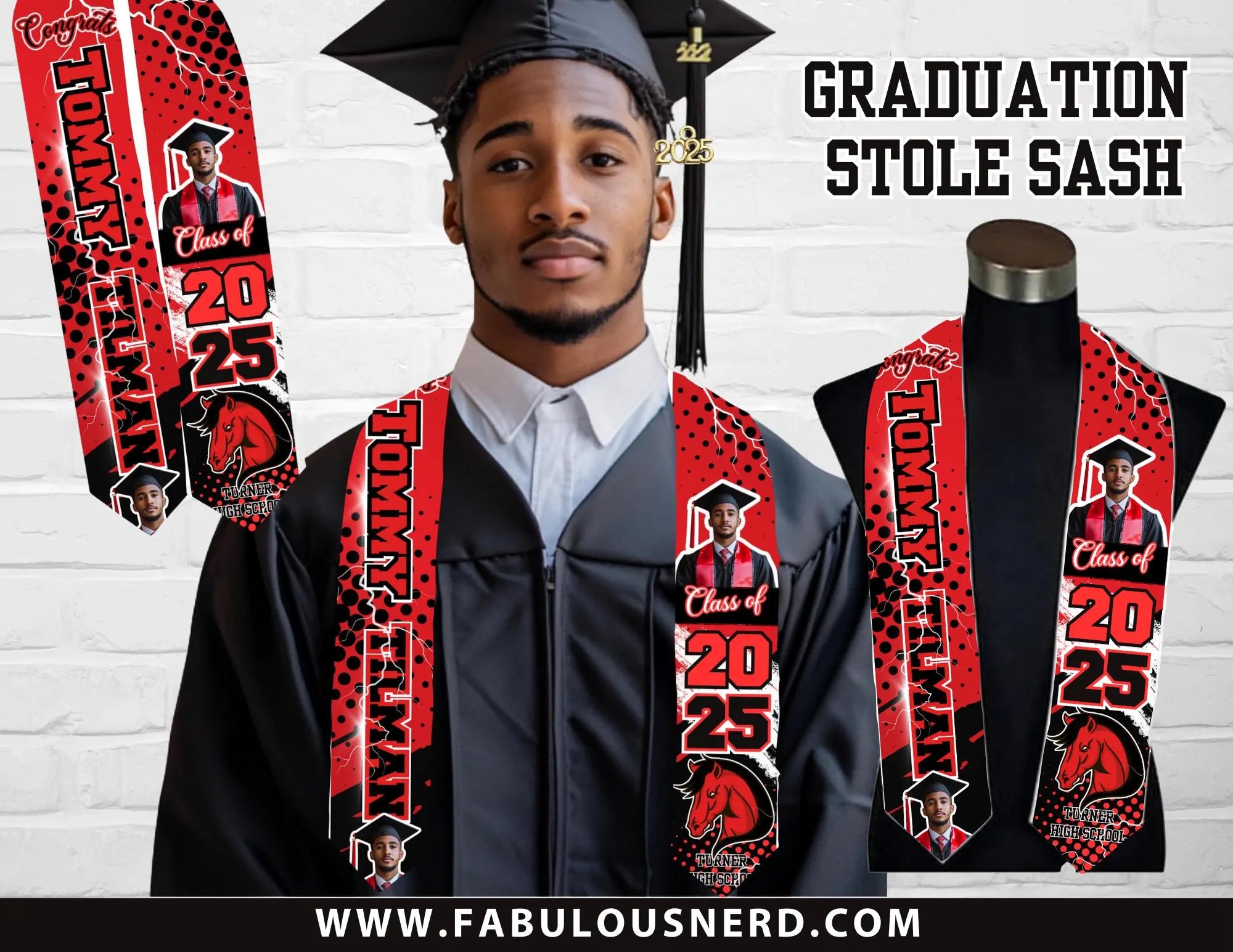 Custom Red Graduation Party Stole/Sash – FABULOUS NERD - CREATIVE ...