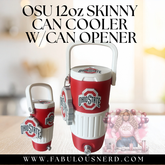OSU 12oz Skinny Can Cooler with Can Opener