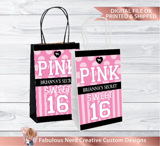 VS Pink Birthday Gift Bag Label-Party Bag Label-Party Favors-Digital File or Printed & Shipped