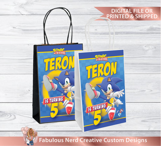 Sonic Birthday Gift Bag Label-Party Bag Label-Party Favors-Digital File or Printed & Shipped