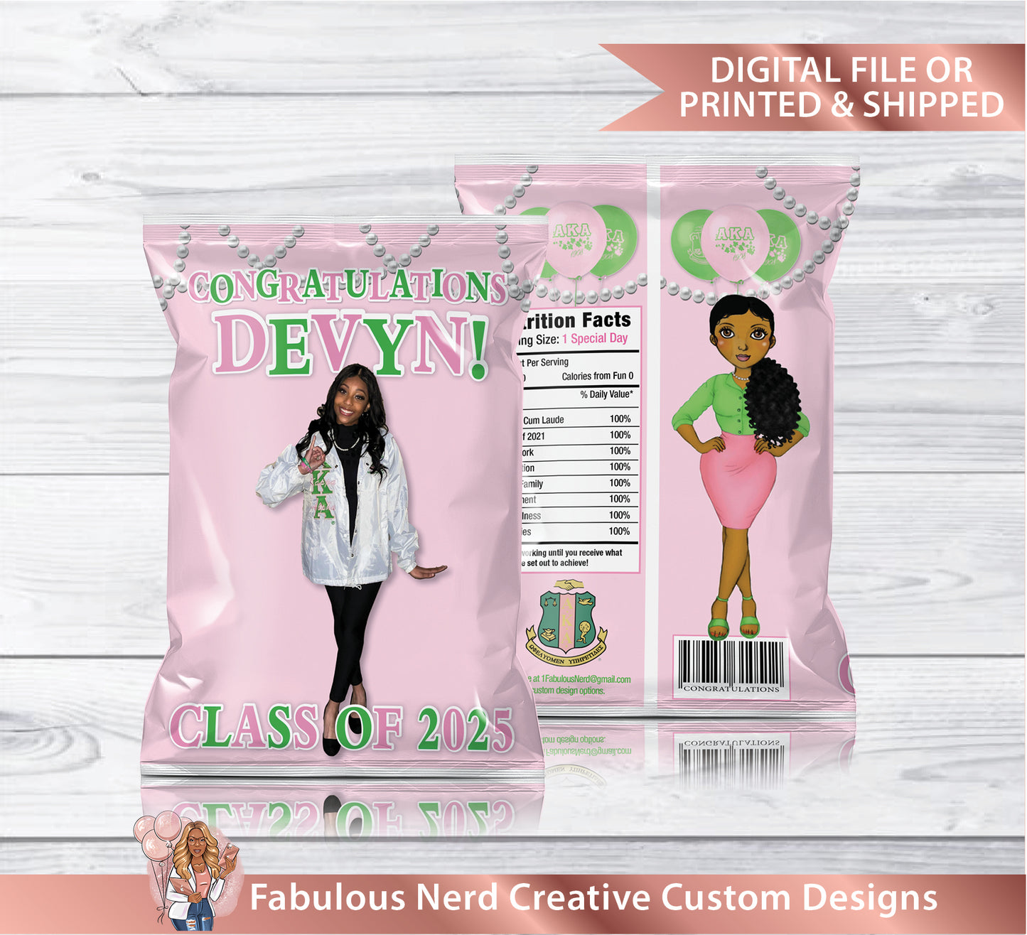 AKA Customizable Chip Bag-Snack Bag-Favor Bag-Digital File or Printed & Shipped