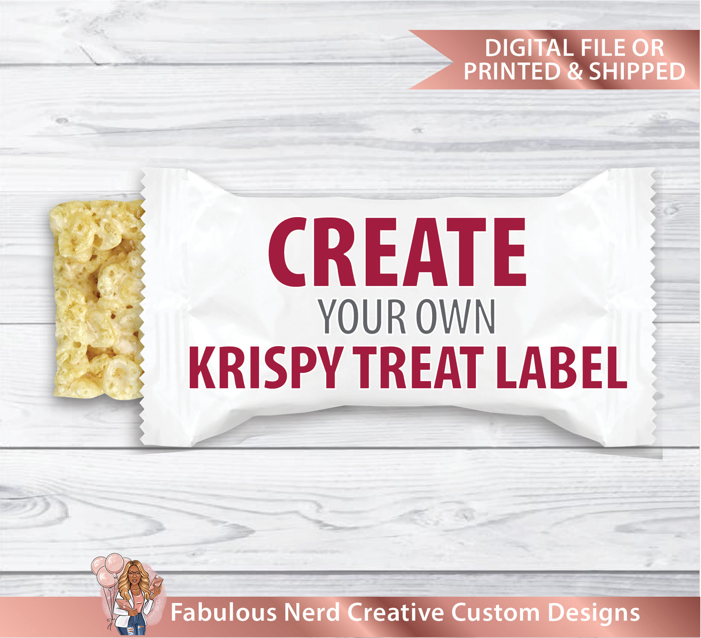 Custom Designed Krispy Treat Wrapper-Party Favor-Digital File or Printed & Shipped