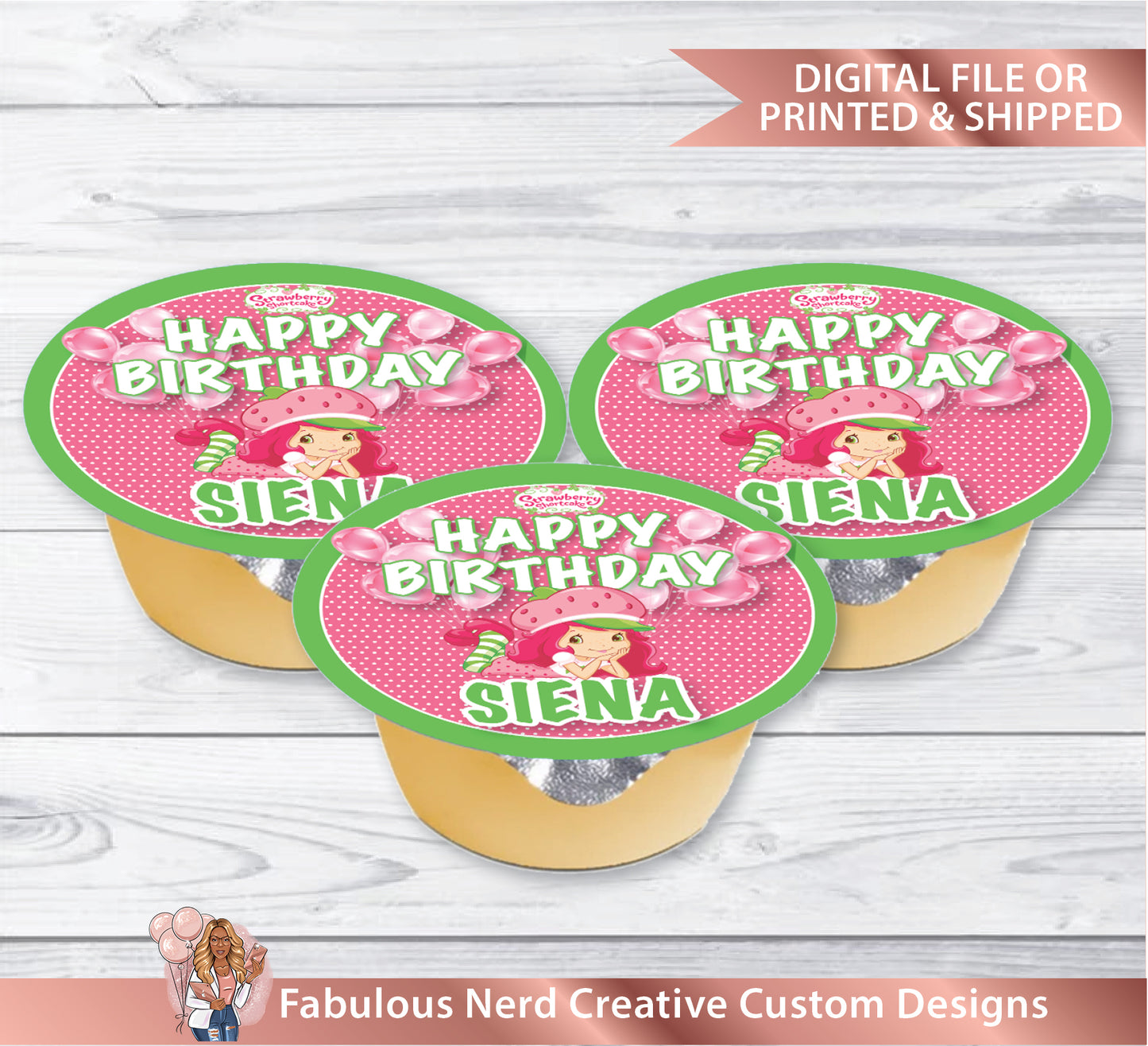 Strawberry Shortcake Apple Sauce Label - Fruit Cup Label-Party Favors - Digital File or Printed & Shipped