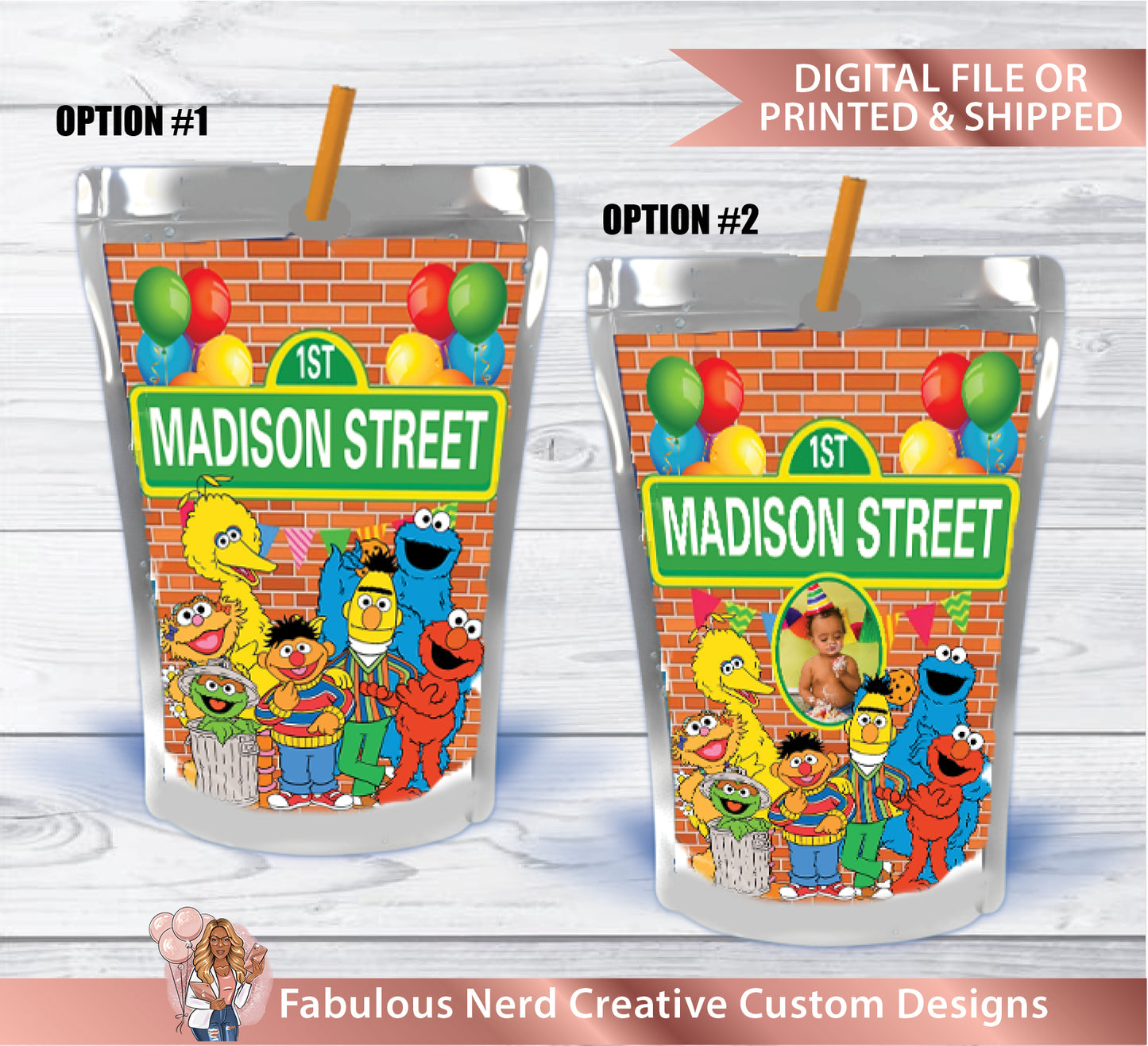 Sesame Street Birthday Customizable Juice Pouch Label-Digital File or Printed & Shipped