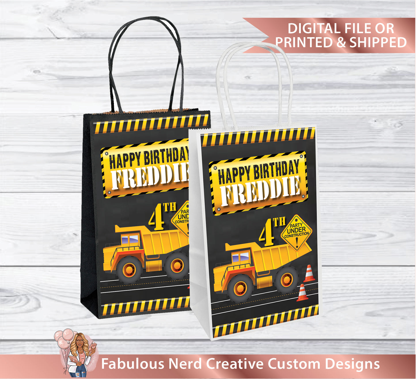 Construction Birthday Party Gift Bag Label-Party Bag Label-Party Favors-Digital File or Printed & Shipped