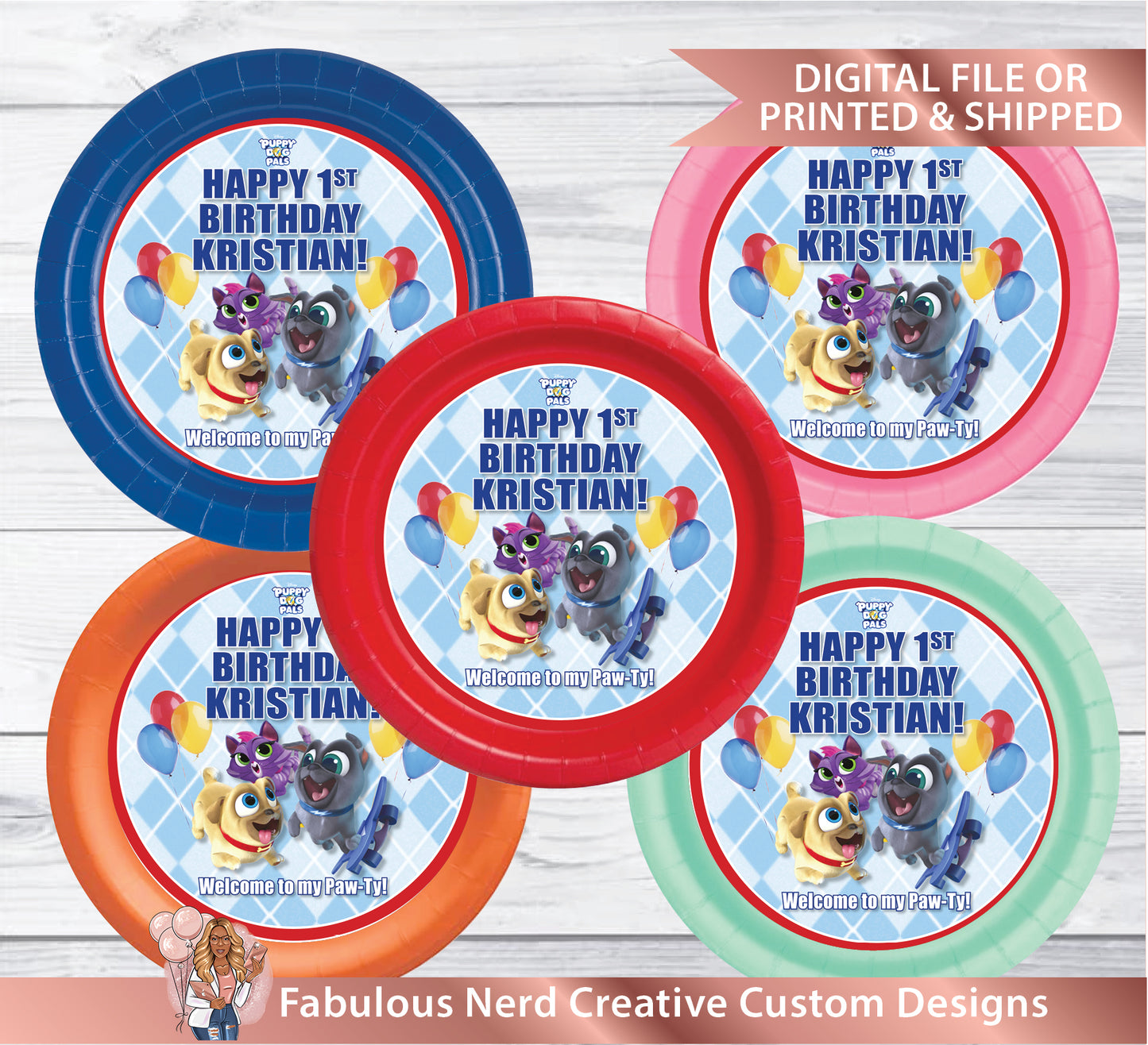 Puppy Dog Pal Birthday Party Paper Plate Inserts-Digtal File or Printed &Shipped