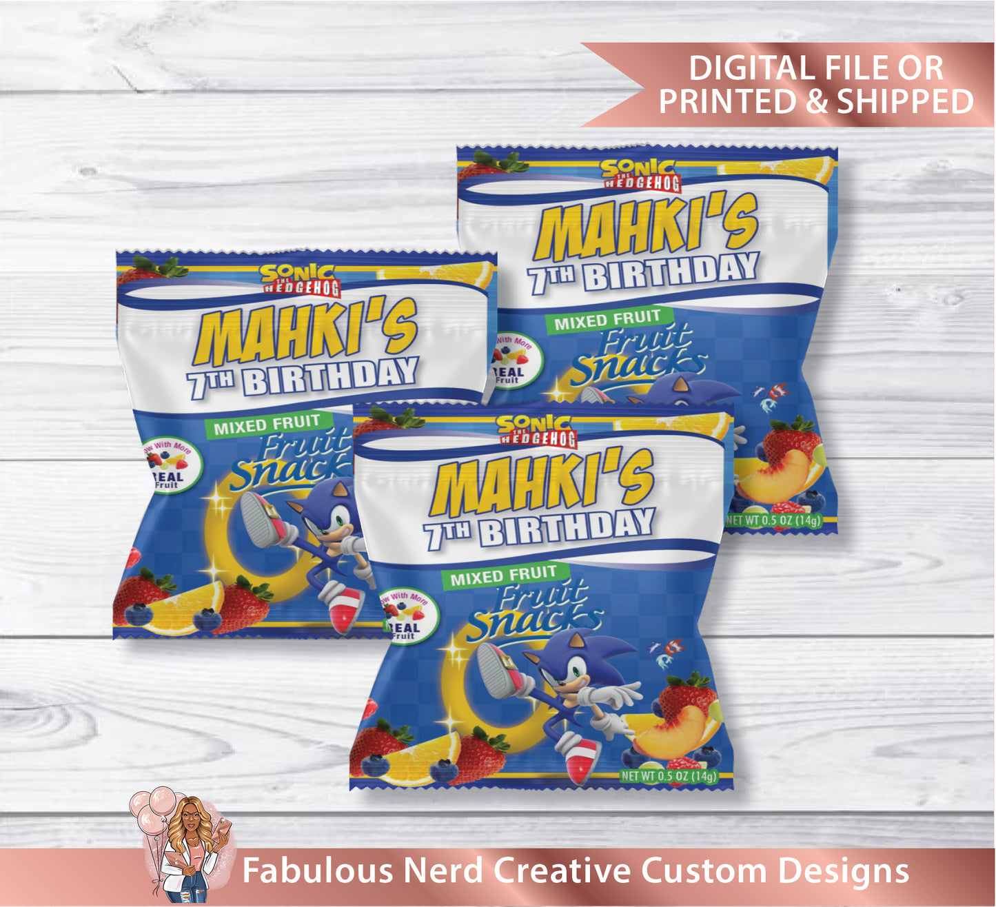 Sonic Birthday Customized Fruit Snack Wrapper-Party Favor-Digital File or Printed and Shipped