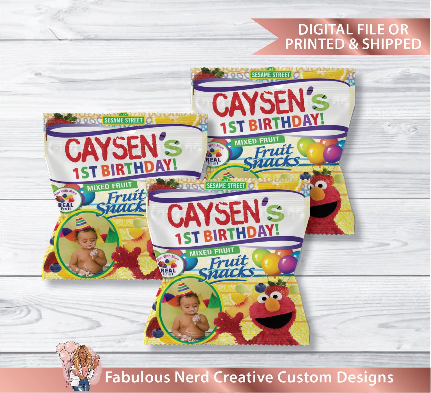 Elmo's World - 1st Birthday Customized Fruit Snack Wrapper-Party Favor-Digital File or Printed and Shipped