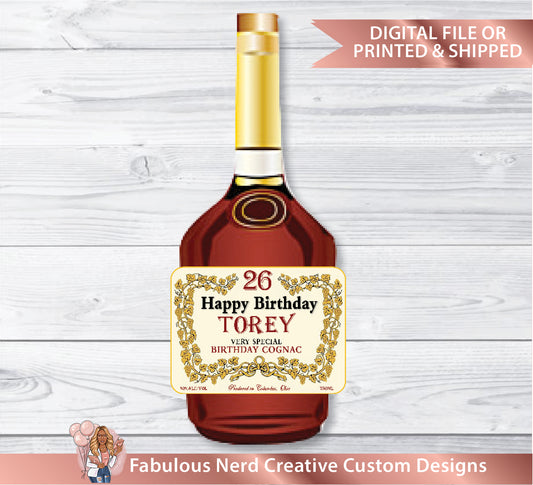 Personalized Cognac Bottle Label-Digital File or Printed & Shipped