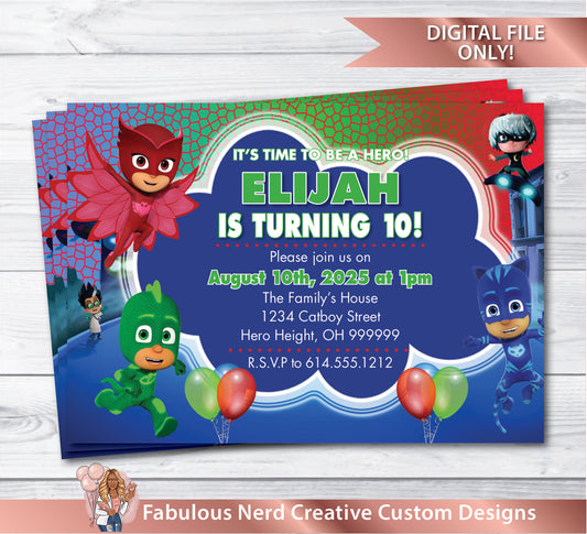 PJ Mask Birthday Pary Invitation - Digital File Only