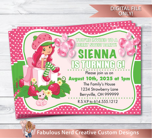 Strawberry Shortcake Birthday Pary Invitation - DIGITAL FILE ONLY