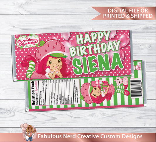 Strawberry Shortcake Birthday Candy Bar Wrapper - Digital File Or Printed & Shipped