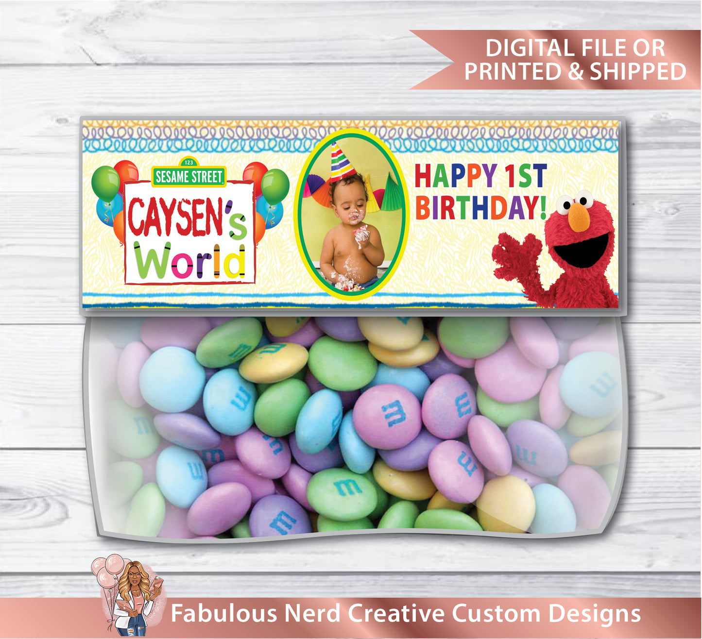 Elmo's World 1st Birthday Customizable Snack Back Topper - Treat Bag Topper - Digital File or Printed & Shipped