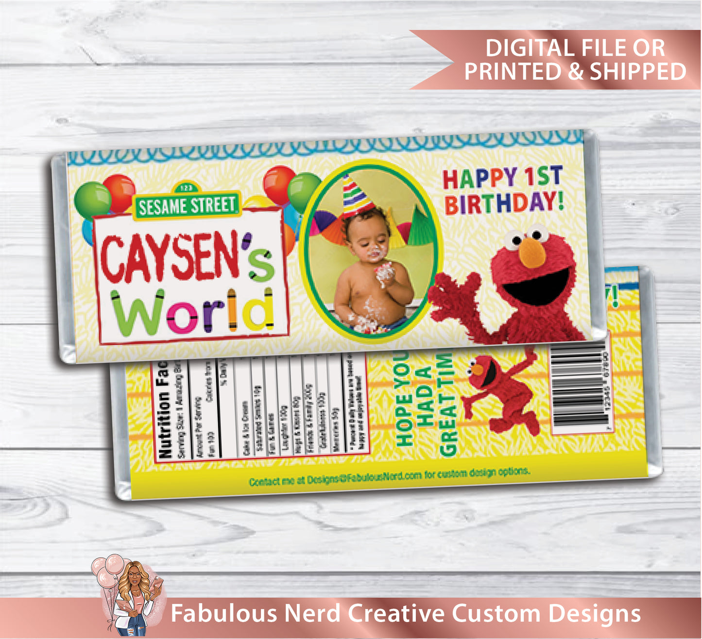 Elmo's World - 1st Birthday Candy Bar Wrapper - Digital File Or Printed & Shipped