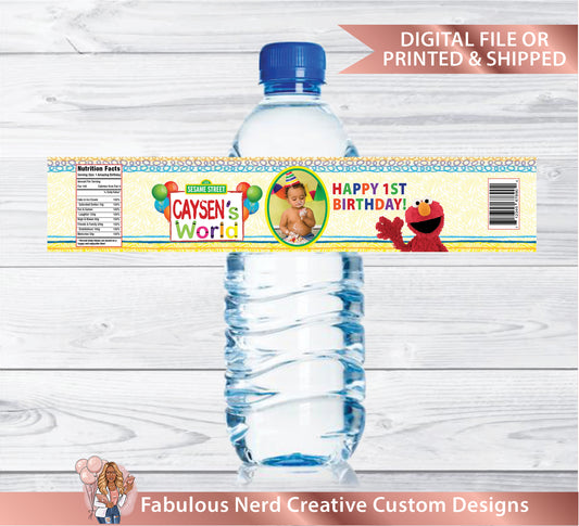 Elmo's Wolrd - 1st Birthday Water Bottle Label-Customizable-Digital File or Printed & Shipped