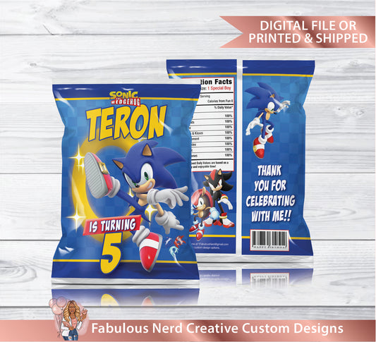 Sonic Birthday Chip Bags - Snack Bags - Treat Bags - Digital File Or Printed & Shipped