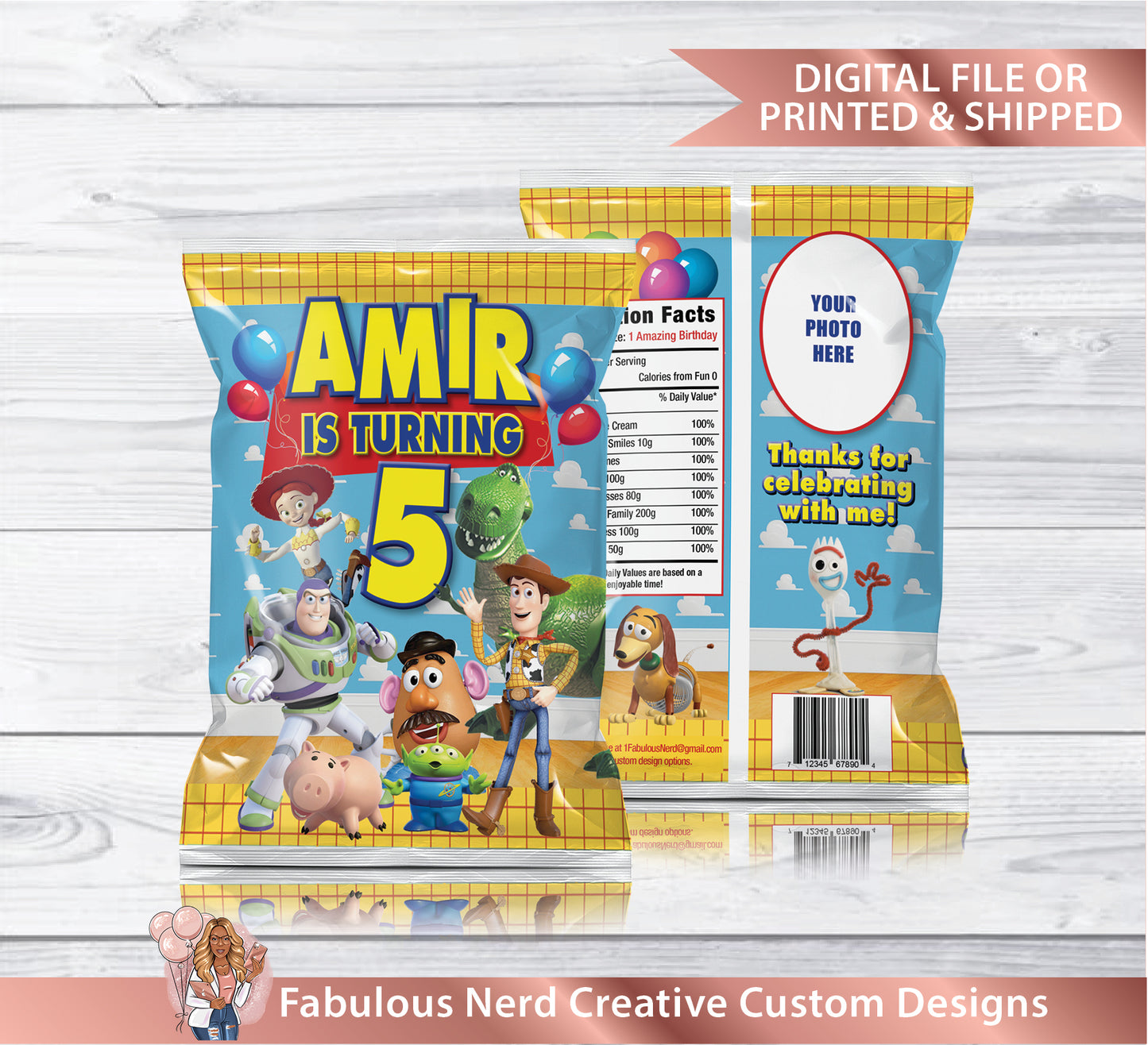 Toy Story Birthday Customizable Chip Bag-Snack Bag-Favor Bag-Digital File or Printed & Shipped