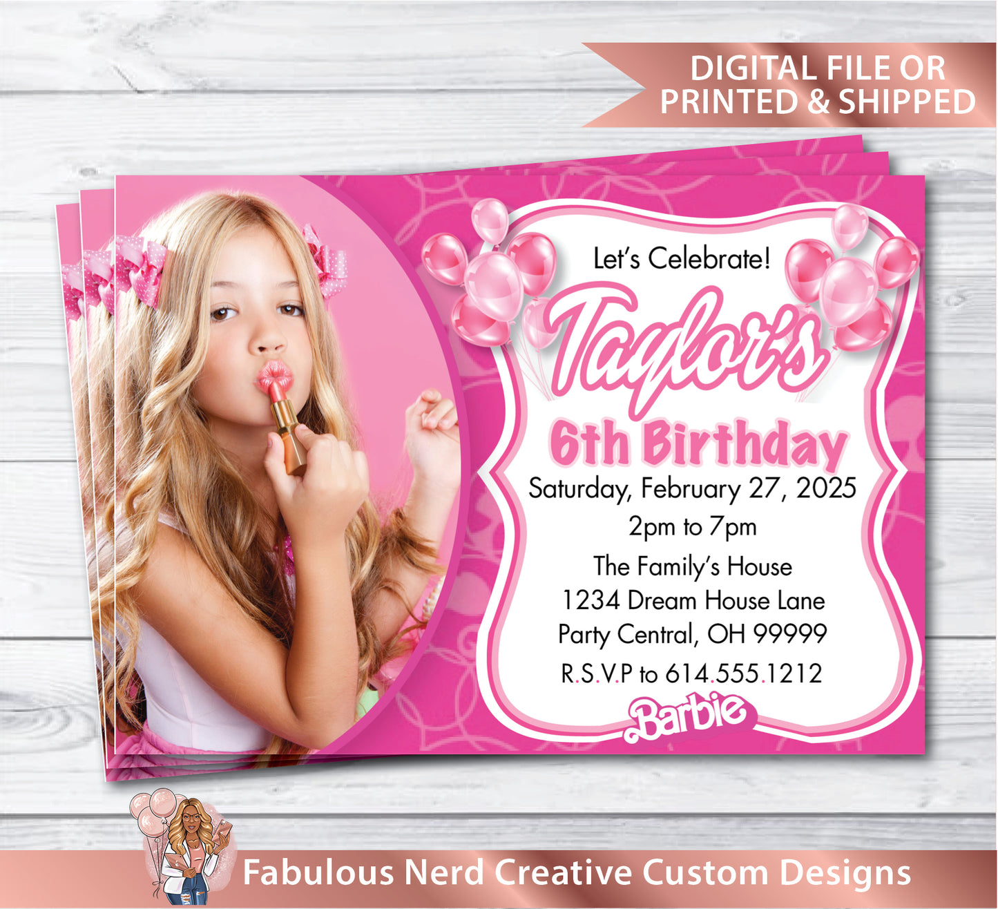 Barbie Birthday Pary Invitation - Digital File Only