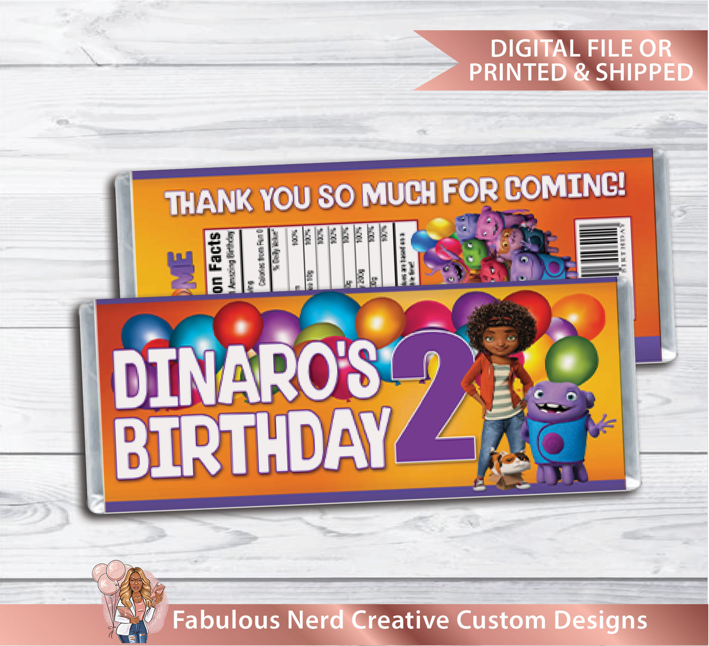 DW Home Birthday Candy Bar Wrapper - Digital File Or Printed & Shipped