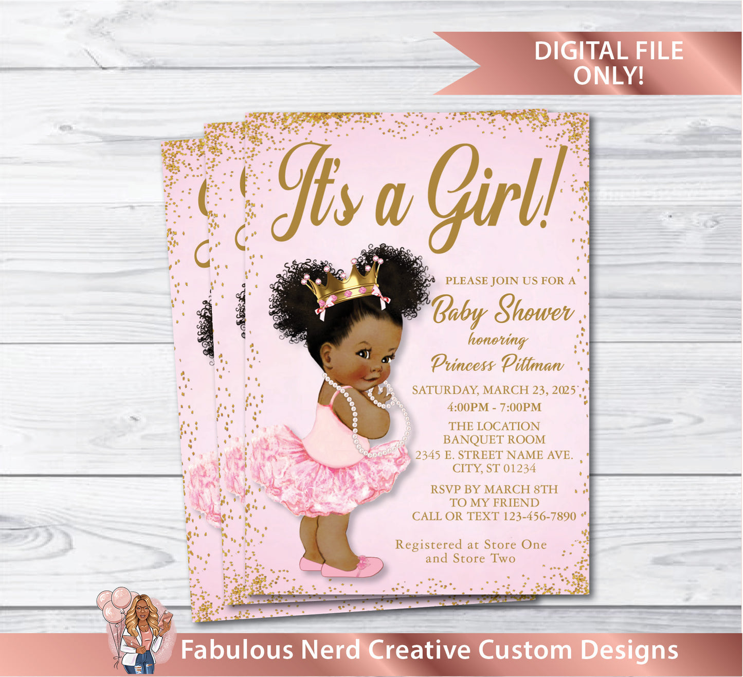 Girl Baby Shower Invitation - Digtial File Only