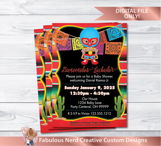 Baby Luchador Shower Baby Shower Invitation - Digital File Only