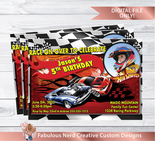 Race Car Birthday Customizable Party Invitation - Digital File Only